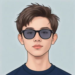 Aesthetic teenager cartoon boy with a middle line haircut, wearing sunglasses.