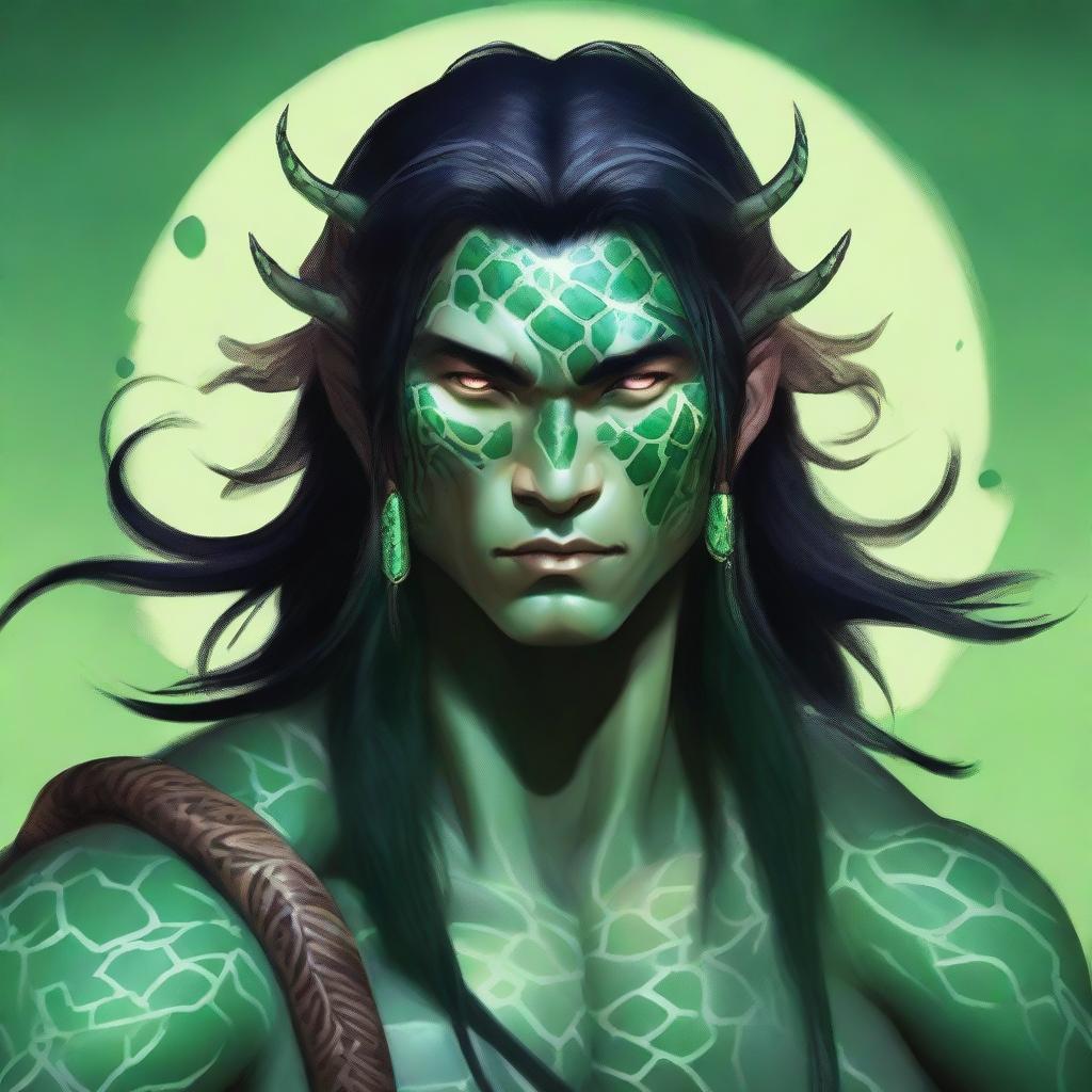 A high-quality digital art image of a male Yuan-ti druid