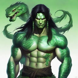 A high-quality digital art image of a male Yuan-ti druid