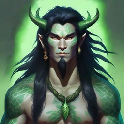 A high-quality digital art image of a male Yuan-ti druid