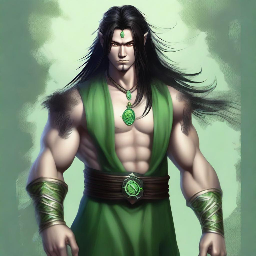 This is a high-quality digital art depiction of a male Yuan-ti druid