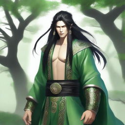 This is a high-quality digital art depiction of a male Yuan-ti druid
