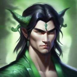 This is a high-quality digital art depiction of a male Yuan-ti druid