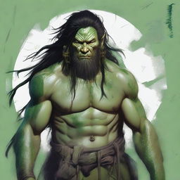 This high-resolution digital art portrays a male Yuan-ti druid with pale skin and green scales adorning his body