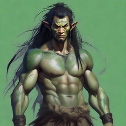 This high-resolution digital art portrays a male Yuan-ti druid with pale skin and green scales adorning his body