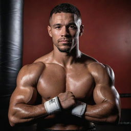 A digital portrait of the professional kickboxer Andrew Tate with his signature confident smirk, against a kickboxing ring backdrop.