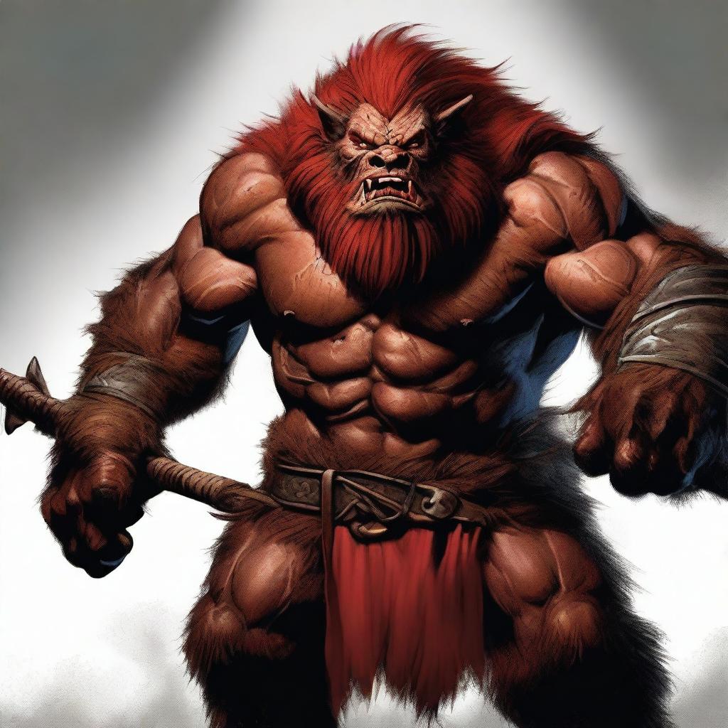 A vivid, high-quality digital art image of a Bugbear barbarian