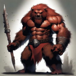 A vivid, high-quality digital art image of a Bugbear barbarian
