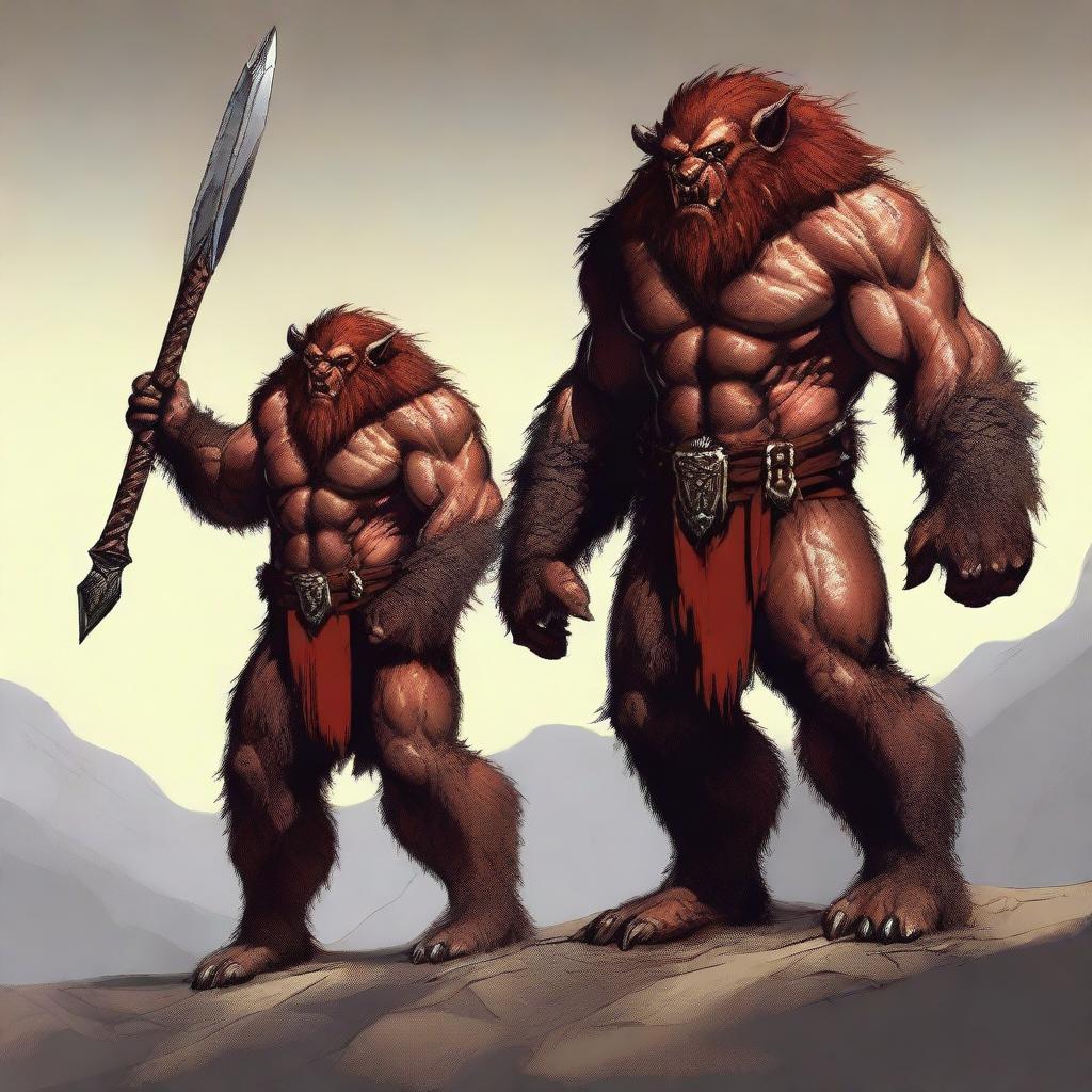 This is a striking, high-quality digital art image of a tall Bugbear barbarian with a regular frame