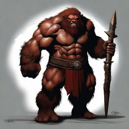 This is a striking, high-quality digital art image of a tall Bugbear barbarian with a regular frame