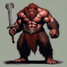 This is a striking, high-quality digital art image of a tall Bugbear barbarian with a regular frame