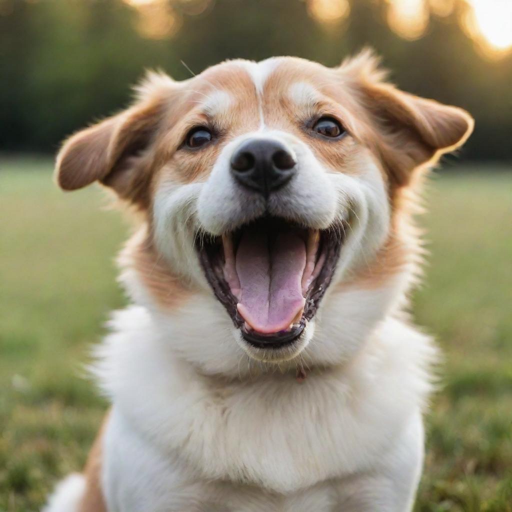 A playful dog with shining eyes, soft fur and an infectious smile.