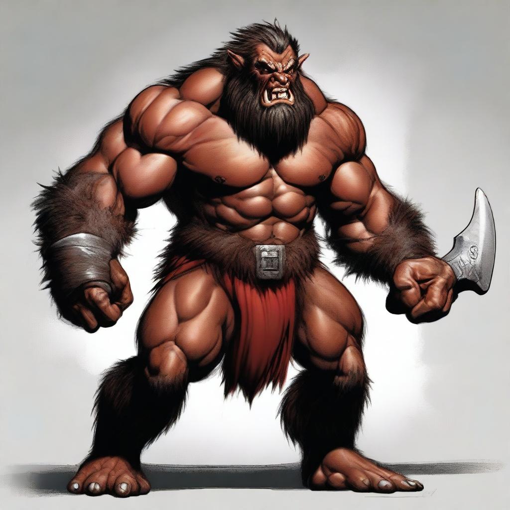 A high-quality digital art image presents a Bugbear barbarian with short black hair
