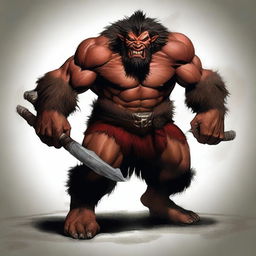A high-quality digital art image presents a Bugbear barbarian with short black hair