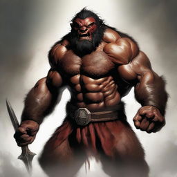 A high-quality digital art image presents a Bugbear barbarian with short black hair