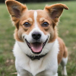 A playful dog with shining eyes, soft fur and an infectious smile.