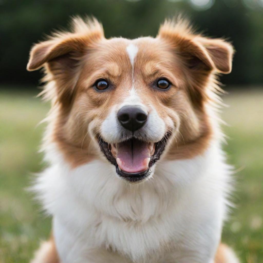 A playful dog with shining eyes, soft fur and an infectious smile.