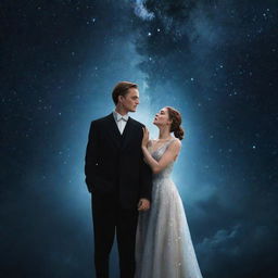 Dramatic recreation of Jack and Rose from Titanic, instead on a futuristic spaceship sinking in the vast cosmos surrounded by distant stars and galaxies