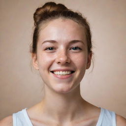 A portrait of a young girl confidently showing her acne. She is radiating positivity and strength, with her head held high, smiling delicately.