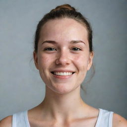 A portrait of a young girl confidently showing her acne. She is radiating positivity and strength, with her head held high, smiling delicately.