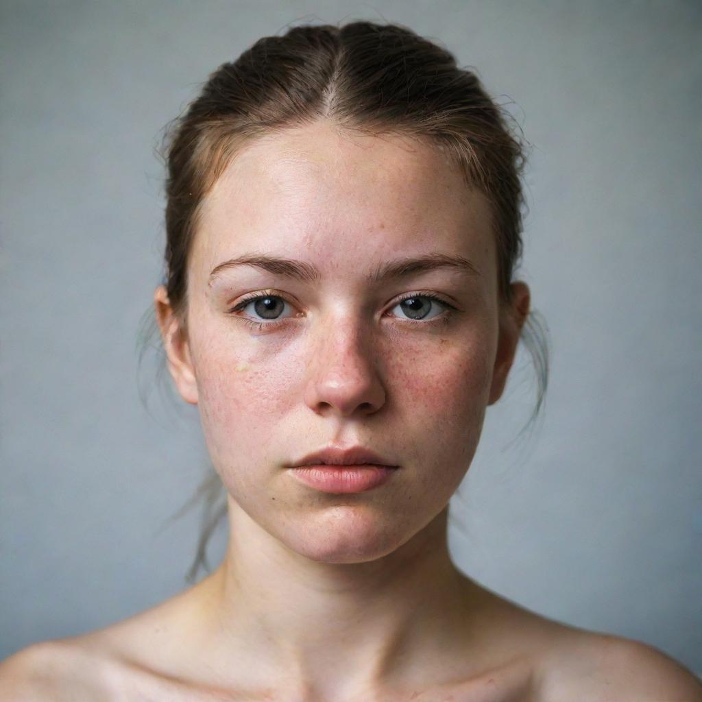 Portrait of a young girl showcasing her natural beauty, adorned with severe acne which builds her character and adds uniqueness to her features