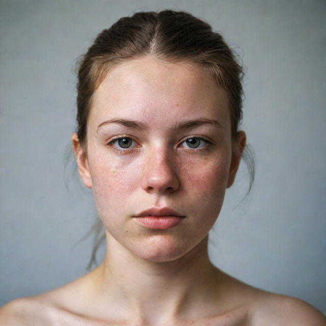 Portrait of a young girl showcasing her natural beauty, adorned with severe acne which builds her character and adds uniqueness to her features