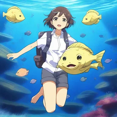 In the popular anime series, the protagonist embarks on an underwater adventure to find a mystical flounder rumored to possess immense knowledge.