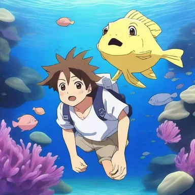 In the popular anime series, the protagonist embarks on an underwater adventure to find a mystical flounder rumored to possess immense knowledge.