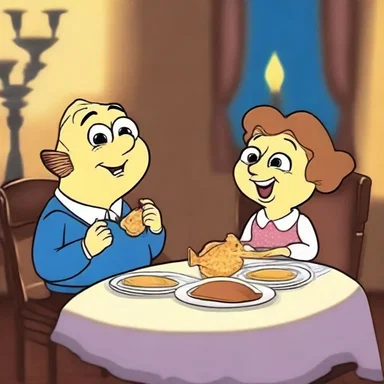 They enjoyed a romantic dinner of flounder, with candlelight and soft music playing in the background.