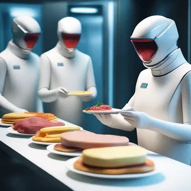 In the sci-fi story, the characters use high-tech devices that simulate degustation to experience taste without actually consuming any food.