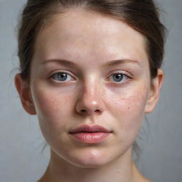 Modify the portrait to exaggerate the severity of the acne on the girl's face, highlighting each spot and the overall texture created by the acne.