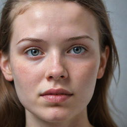 Modify the portrait to exaggerate the severity of the acne on the girl's face, highlighting each spot and the overall texture created by the acne.