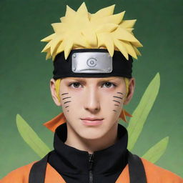 Create an anime-style image of Naruto wearing traditional Islamic attire, complete with his iconic leaf village headband.