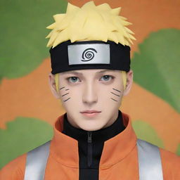 Create an anime-style image of Naruto wearing traditional Islamic attire, complete with his iconic leaf village headband.