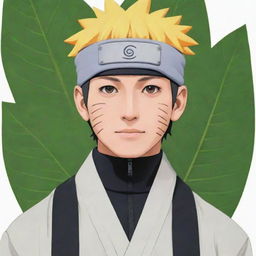 Create an anime-style image of Naruto wearing traditional Islamic attire, complete with his iconic leaf village headband.