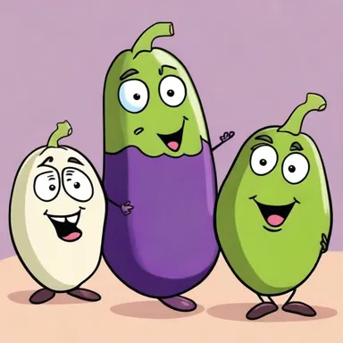 In this cartoon episode, the mischievous character pranks his friends by mysteriously turning their heads into giant eggplants.