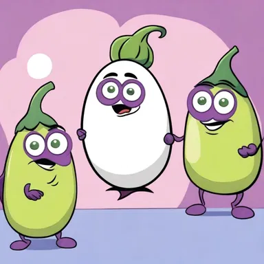 In this cartoon episode, the mischievous character pranks his friends by mysteriously turning their heads into giant eggplants.