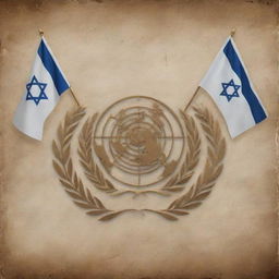 An artwork illustrating the concept of Israel having a significant influence on the UN Security Council, symbolizing this with appropriate representations like flags or national symbols.