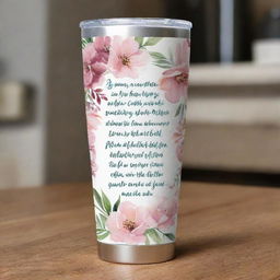 Create a harmonious and visually appealing graphic design inspired by a Bible verse for a 20oz tumbler. The design should have a transparent background and dimensions suitable for sublimation printing.