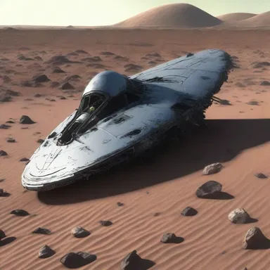 The alien spaceship crash-landed on the planet, leaving everything untidily scattered across the surface.