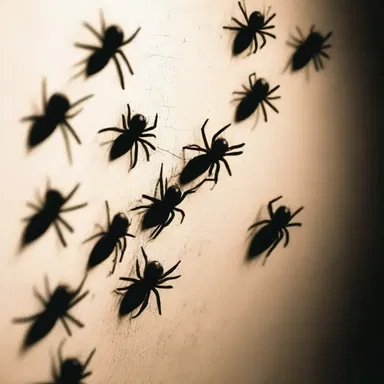 In the horror movie, a cluster of spiders emerges from the dark corner.