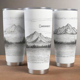 Create four distinct, visually appealing 20oz tumbler designs featuring various mathematical formulas and scenic landscapes. Each design should feel harmonious and be optimized for sublimation printing with a PNG format and a transparent background.