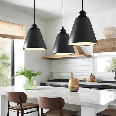 The designer clustered the pendant lights together to create a focal point in the room.