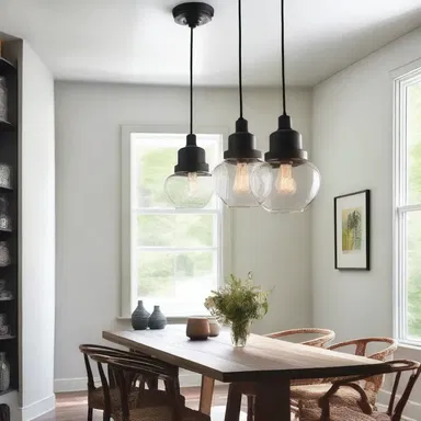 The designer clustered the pendant lights together to create a focal point in the room.