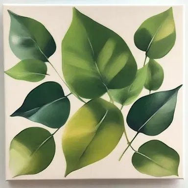The artist used different shades of green to cluster the leaves together in a beautiful painting.