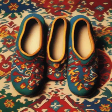 The artist depicted a pair of colorful carpet slippers as a symbol of comfort and relaxation in his painting.