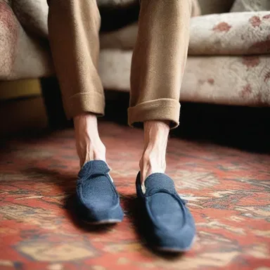 In the novel, the protagonist always liked to start his day by slipping into his worn-out carpet slippers.