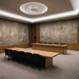 A dramatic illustration of the UN Security Council meeting room, eerily containing graves and skeletal figures, evoking a sense of history's weight.