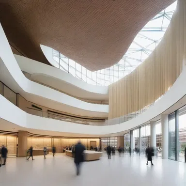 The prof's expertise in architecture led to the design of a stunning university building with impressive interior spaces.