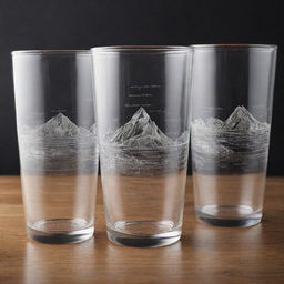 Create a visually harmonious design featuring a fascinating mathematical formula or captivating scenery for a set of four 20oz tumblers. Ensure the PNG design has a transparent background, appropriate for sublimation printing.